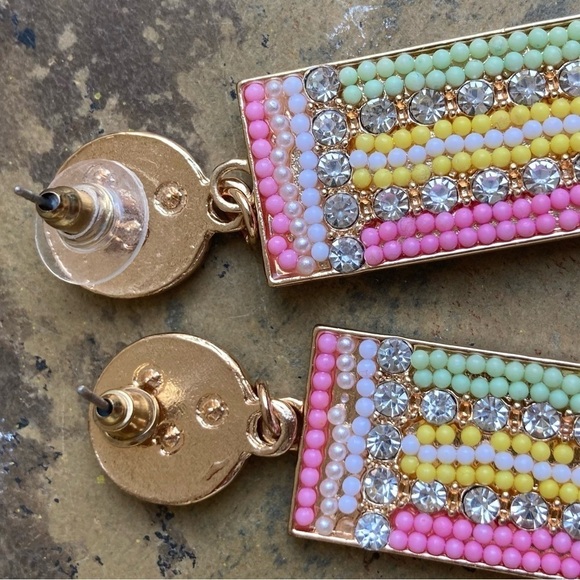 Pencil Drop Earrings Embellished Rhinestone - Picture 3 of 3